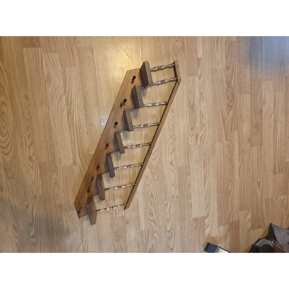 Vtg 2 Wooden Staircase Wall Display Shelves 7 Steps Each Spindles Pegs Handmade
